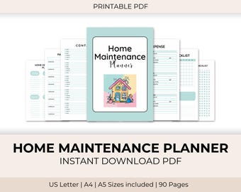 Home Maintenance Planner Binder Housekeeping Binder Household Management Home Repair Checklist Budget Tracker – A4 US Letter A5 PDF