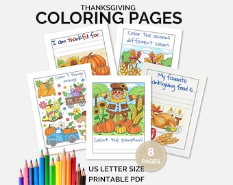 Thanksgiving Coloring Pages for Kids, Turkey Coloring Sheets, Coloring Book Thanksgiving Activity, US Letter Size Printable PDF