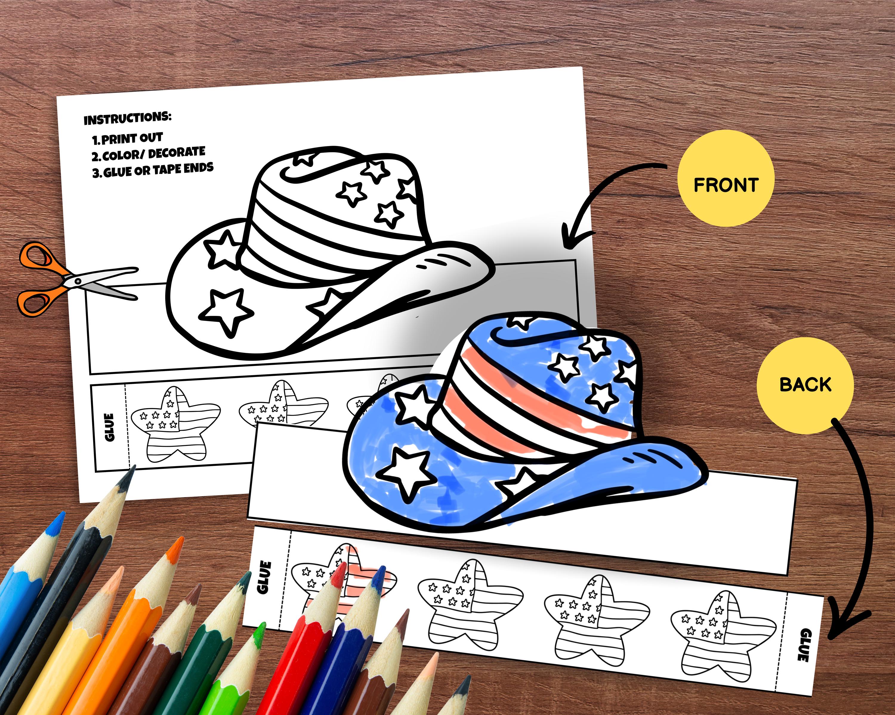 4th of July Paper Crown Coloring Craft for Independence Day Paper Crown ...