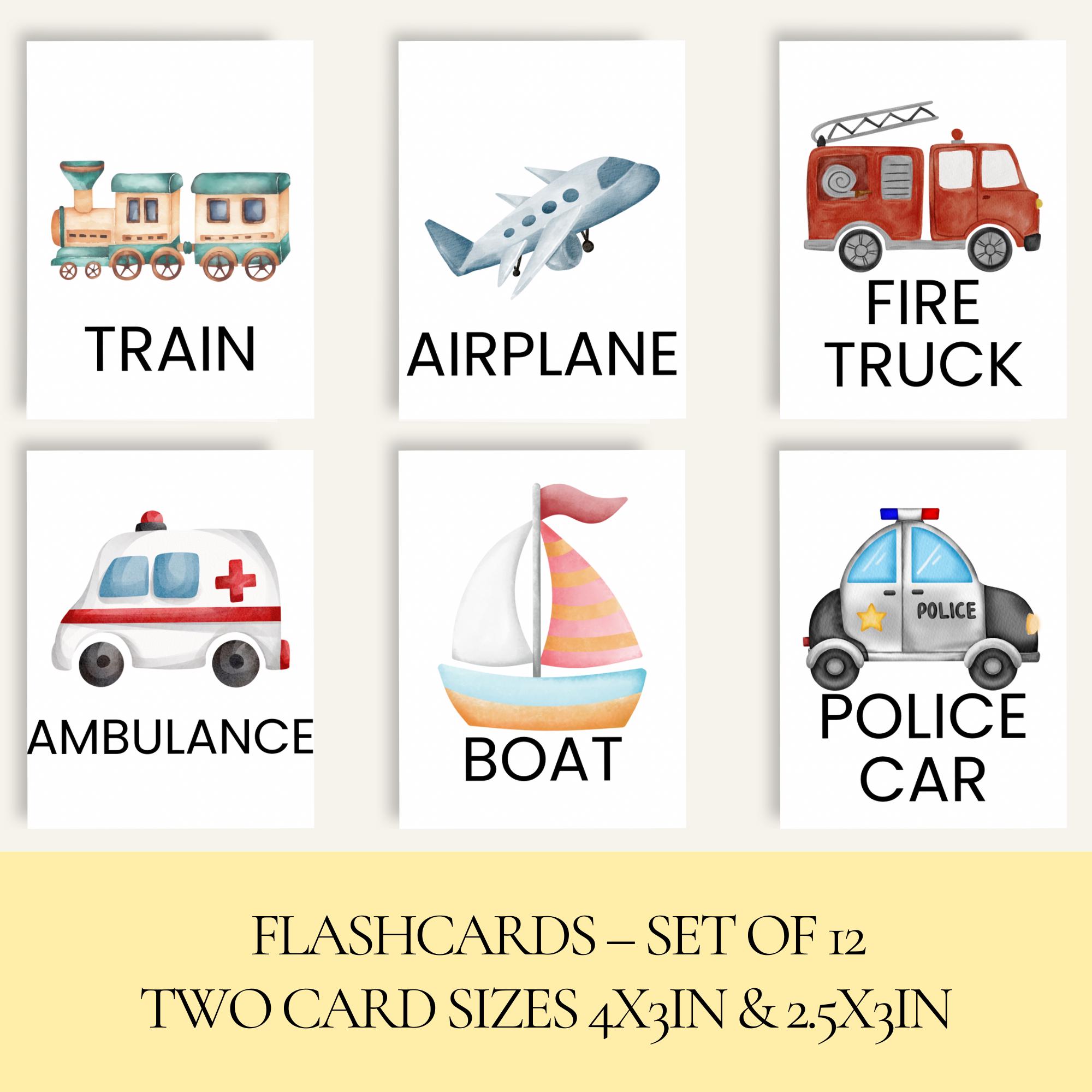 Vehicles Flashcards for Kids – Printable Preschool Learning – 2 Sizes ...