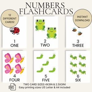 Flashcards de números para crianças – Flashcards impressos – Aprendizagem pré-escolar para impressão – 2 tamanhos – A4 e carta dos EUA – Cartões educativos para crianças pequenas