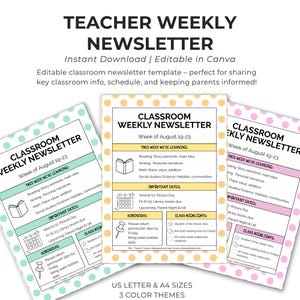 Teacher Weekly Newsletter Template Editable in Canva Back to School Communication Teacher Resources Editable Newsletter