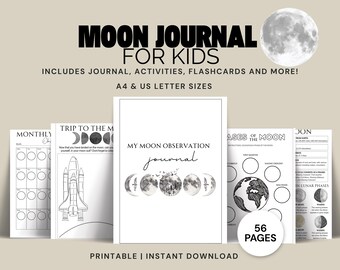 Moon Journal for Kids Printable Moon Calendar Bundle Moon Phases Lunar Journal for Homeschool Classroom Elementary School Astrology Journal