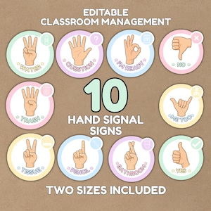 Classroom Hand Signals Posters, Editable Finger Signals, Classroom Management Signs, Teacher Printable, Hand Signal Posters, Calm Classroom