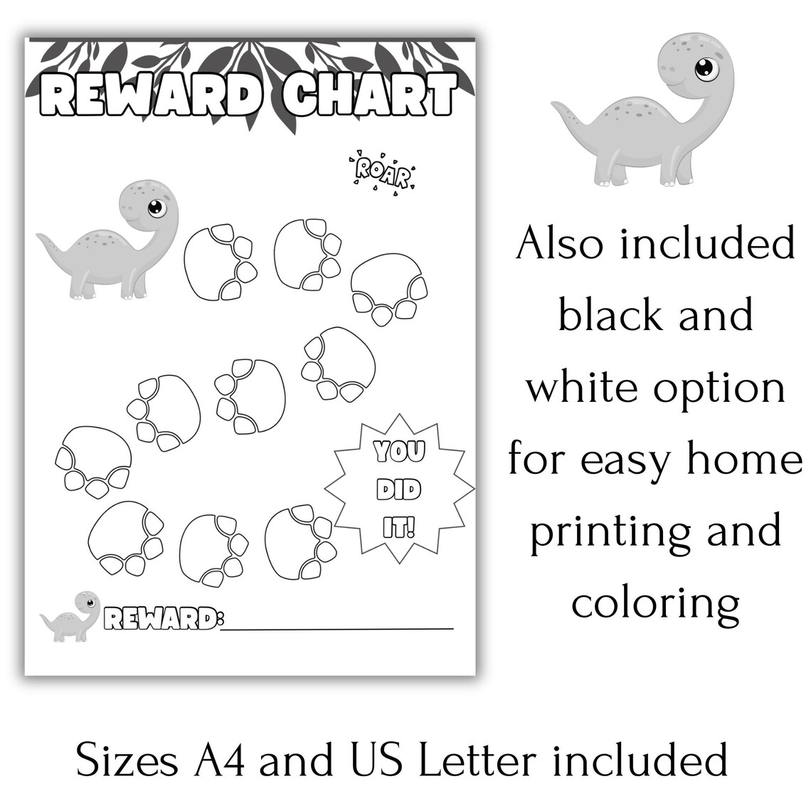 Dinosaur Reward Chart for Kids Printable Behavior Chart Toddler Sticker ...