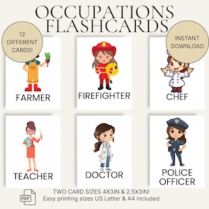 Cartes-éclair sur les professions pour enfants à imprimer Cartes-éclair sur les professions pour la classe Cartes d'apprentissage professionnel imprimables