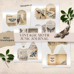 Vintage Moth Junk Journal Mini Envelopes, Dark Academia Insect Prints (Digital Download)