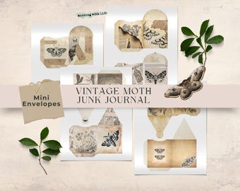 Vintage Moth Junk Journal Mini Envelopes, Dark Academia Insect Prints (Digital Download)