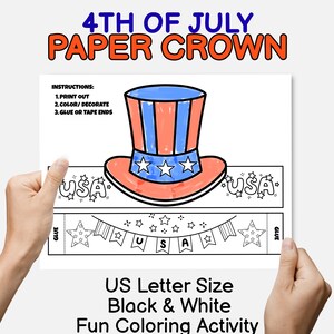 4th Of July Paper Crown Coloring Craft for Independence Day Paper Crown DIY for Kids 4th of July Party Hat Patriotic Headband