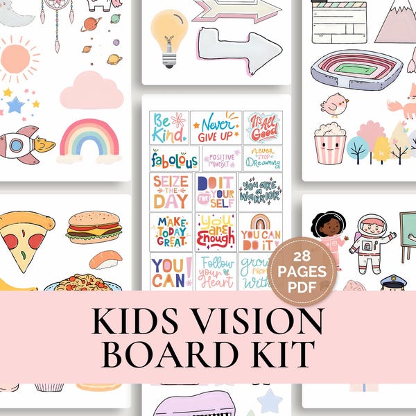 Kit de tablero de visión para niños, imprimibles, impresiones, tablero de visión 2026, afirmaciones positivas, ideas para tableros de visión