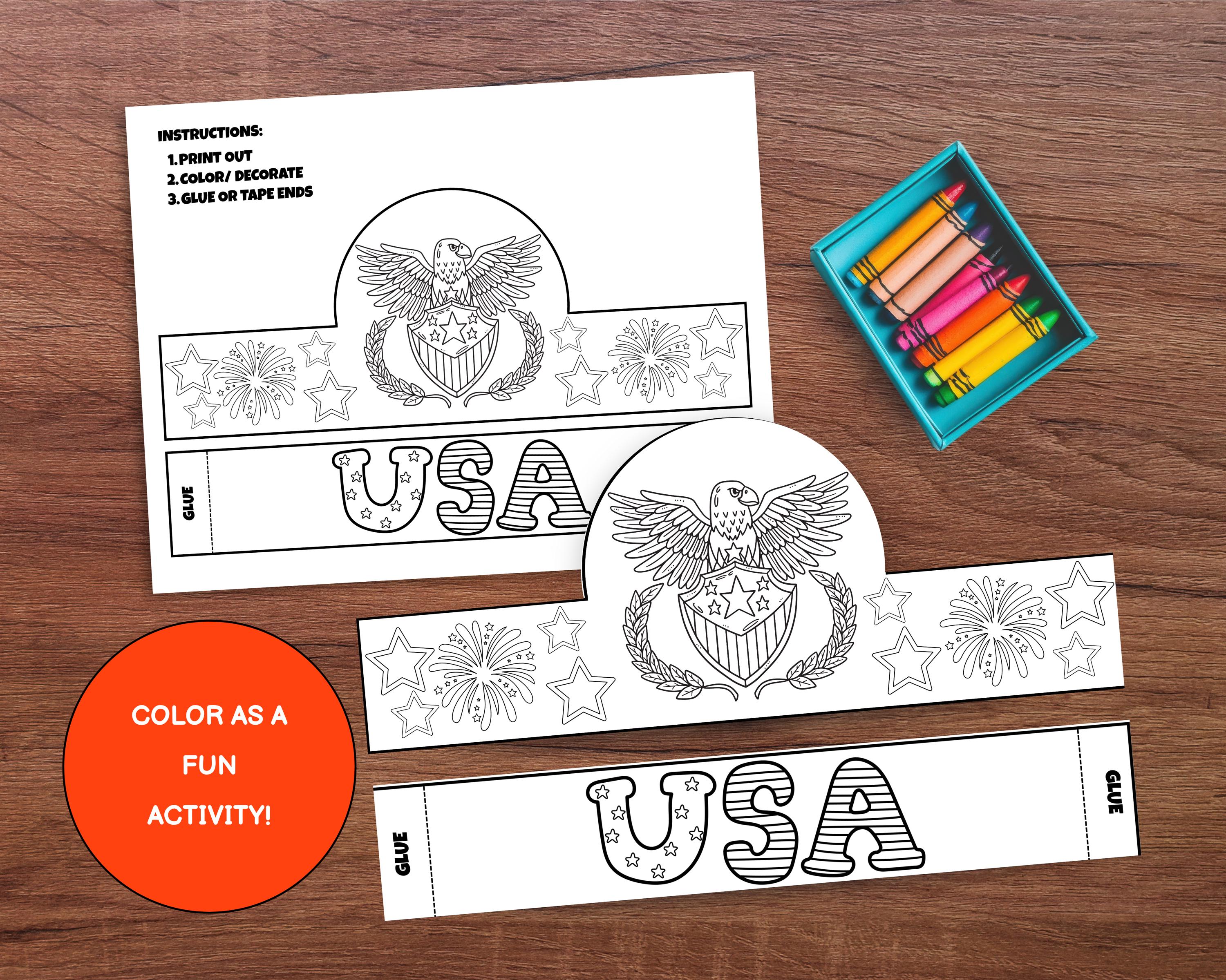 4th of July Paper Crown Bundle Coloring Craft for Independence Day ...