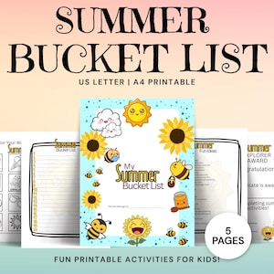 Summer Bucket List for Kids Printable Activity Pack Coloring Pages and Checklist Fun To Do List PDF for Children Summer Camp Diy