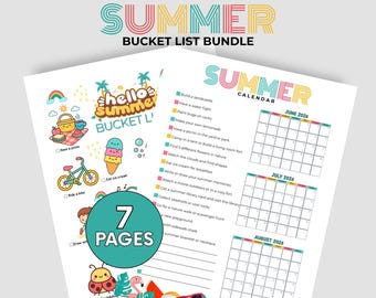 Printable Summer Bucket List, Summer Calendar 2026, Summer Checklist for Kids, Summer Activities, US Letter & A4
