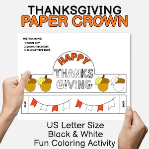 Thanksgiving Day Crafts Thanksgiving Paper Crown Coloring Head Crown Afdrukbare kinderhoofdband Happy Thanksgiving Paper Crown Thankful Hat