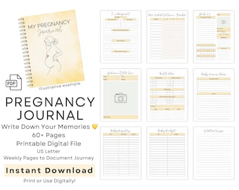 Diário de gravidez, planejador digital de gravidez para impressão em PDF, rastreador de barriga de bebê, presente para futura mamãe, lembrança neutra em termos de gênero