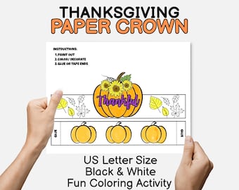 Thanksgiving Day Crafts Thanksgiving Paper Crown Coloring Head Crown Printable Kids Headband Pumpkin Paper Crown Thankful Hat