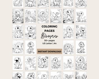 Libro para colorear de dinosaurios. Láminas para colorear. Actividad para colorear. Más de 50 páginas. PDF imprimible. Descarga instantánea.