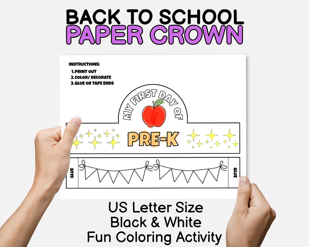 Back to School Paper Crown Coloring Craft for First Day of School Paper ...