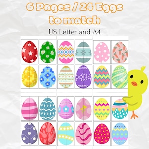 Juego de emparejar huevos de Pascua para niños / Actividad imprimible para cortar y unir / 24 huevos / Práctica de motricidad fina para niños pequeños / Tamaño A4 y carta de EE. UU. / PDF