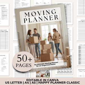Moving Planner Printable, Relocation Checklist and Moving Binder with Packing Labels, Editable in Canva