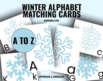 Winter Alphabet Matching Game Printable Uppercase & Lowercase Letter Match Game Toddler Learning Activity Preschool Matching Cards for Prek