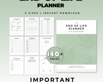 End of Life Planner, Printable Emergency Binder, Legacy Journal, Death Planner, Final Wishes Planner, Important Documents Organizer