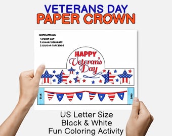 Veterans Day Craft for Kids Veterans Day Paper Crown Coloring Head Crown Printable Kids Headband Thank You Veterans Paper Crown