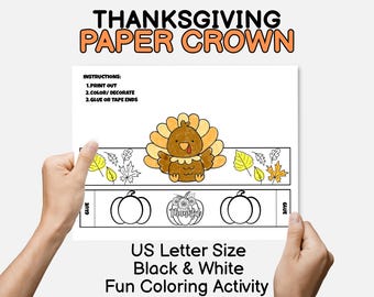 Artigianato per il giorno del Ringraziamento Corona di carta per il Ringraziamento Corona da colorare per la testa Corona stampabile per bambini Fascia per capelli Corona di carta per tacchino Cappello della gratitudine