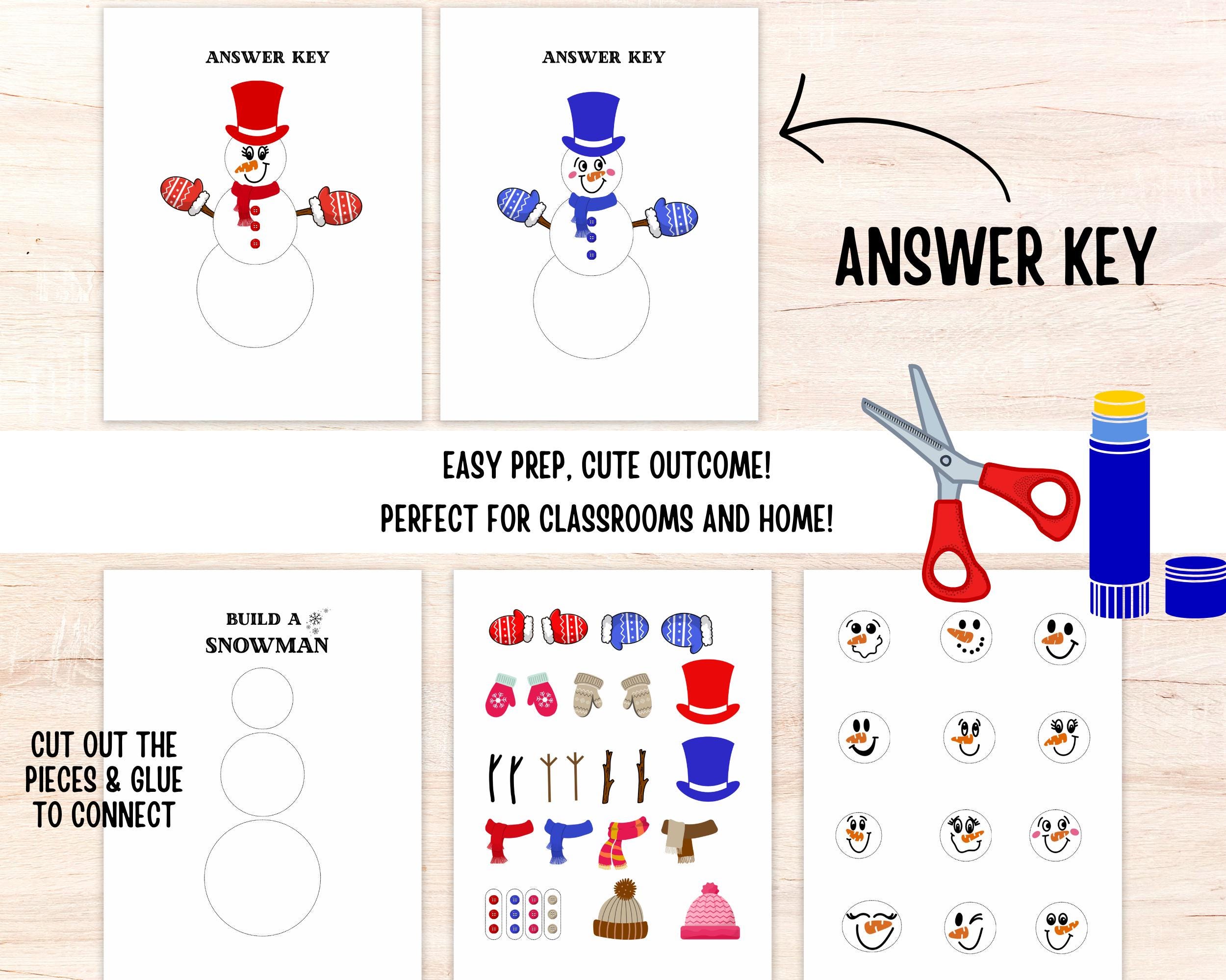 Build A Snowman Printable Cut and Glue Winter Activity for Kids Build A ...