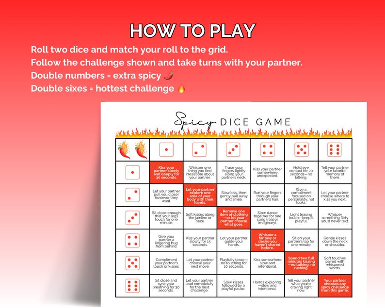 Printable Date Night Dice Game for Couples, Spicy Game and Spicy