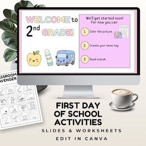 First Day of School Activities, Editable Canva Slides & Worksheets, Back to School Icebreakers, STEM Challenge, All About Me amd more