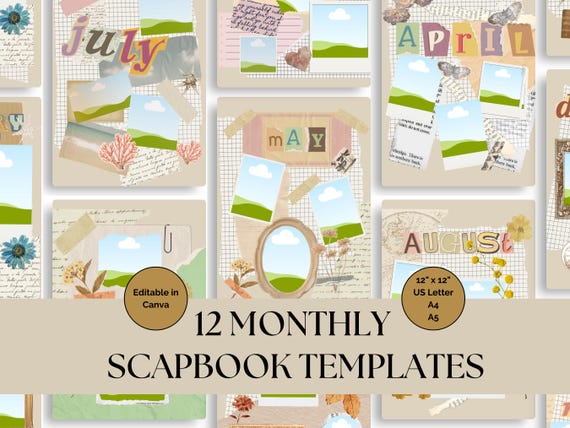 Vintage Scrapbook Canva Template, Editable Photo Collage, Junk Journal Canva Photo Template, Digital Scrapbook Kit, Scrapbook Page Layout