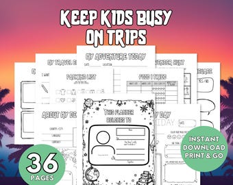 Kids Travel Journal Printable, Travel Memory Book, Vacation Planner, Holiday Activities, Scree-free Fun for Kids, Airplane Activities