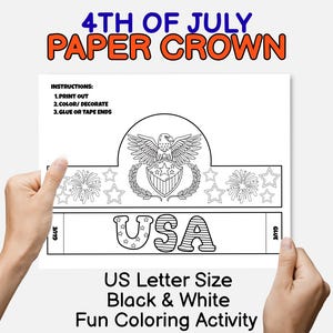 4th Of July Paper Crown Coloring Craft for Independence Day Paper Crown DIY for Kids 4th of July Party Hat Patriotic Headband