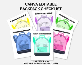 Editable Backpack Checklist ADHD Chore Chart School Back to School Supply List School Checklist Packing List For Kids