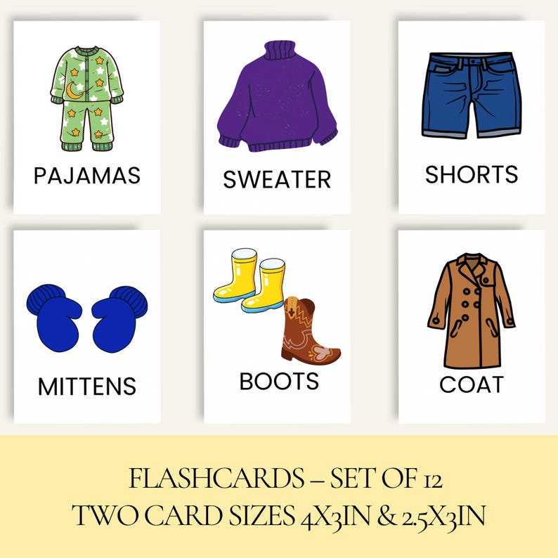 Clothing Flashcards for Kids – Learn Clothes Vocabulary – Printable