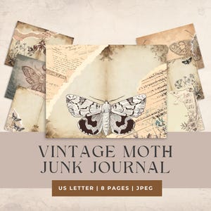 Vintage Moth Junk Journal Papers, Dark Academia Entomology Prints (Digital Download)