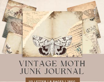 Vintage Moth Junk Journal Papers, Dark Academia Entomology Prints (Digital Download)