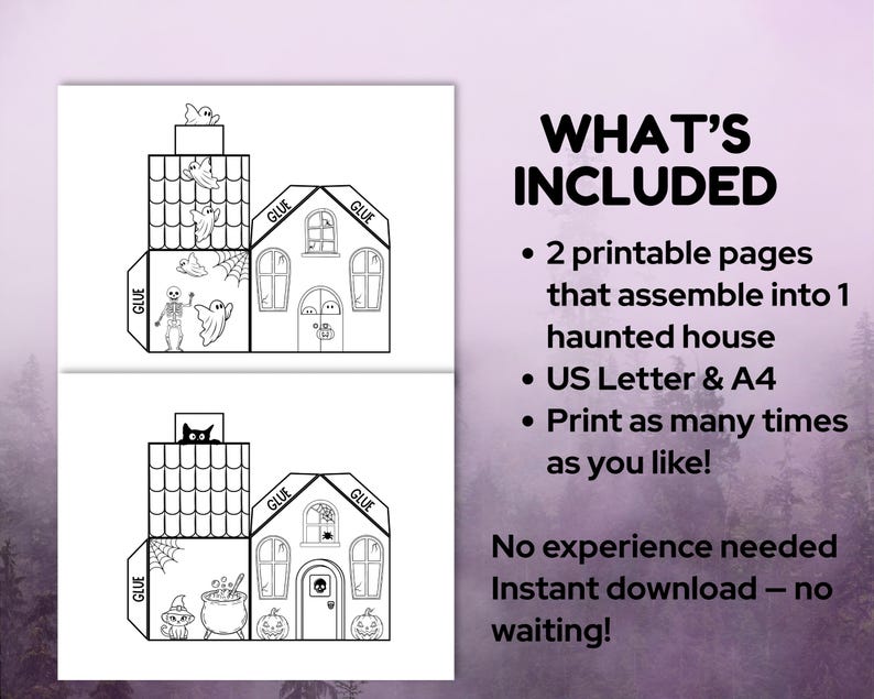 Haunted House Paper Craft Printable for Kids, 3D Halloween Coloring ...