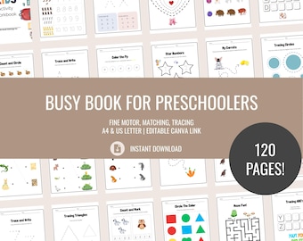 Preschool Busy Book Printable Toddler Activity Workbook Quiet Book Editable Canva Template Early Learning Binder Busy Book Pages
