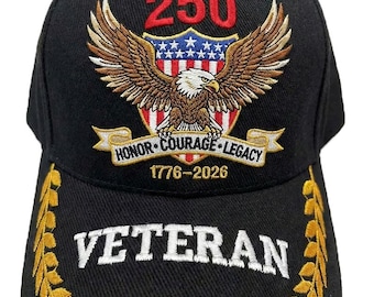 Embroidered Veteran Cap, 250th Anniversary Eagle Design, Patriotic Cotton Hat,(or Patch)