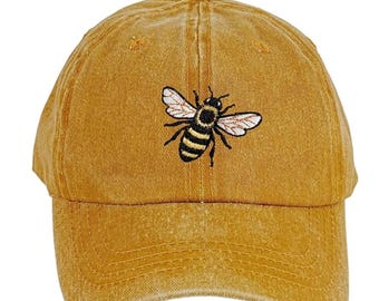 Gorra vaquera con abeja bordada, estilo béisbol ajustable, estilo papá lavado vintage de los años 90.
