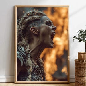 Viking Shieldmaiden Wall Art – Norse Warrior Woman Digital Print, Fierce Female Viking Poster, Norse Mythology Battle Roar Download