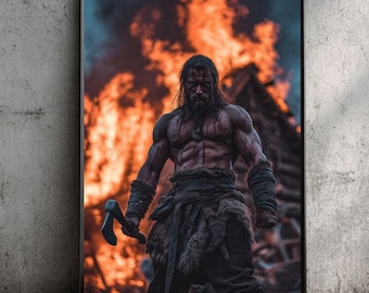 Viking Berserker Art Print: Norse Mythology Warrior, Fire and Fury (Digital Download)