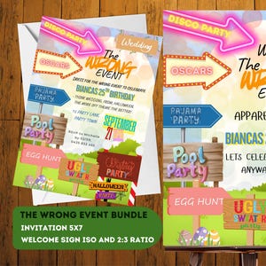 Wrong Event Party Invitation Bundle Template, Funny Costume Party, Welcome Sign, Editable Instant Download, Hilarious Dress-Up Party Theme