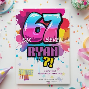 67 Birthday Invitation Six Seven Invite For Girls Viral Meme Party 8th Bday Graffiti Evite image 1