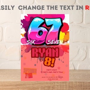 67 Birthday Invitation Six Seven Invite For Girls Viral Meme Party 8th Bday Graffiti Evite image 9