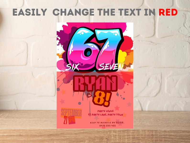 67 Birthday Invitation Six Seven Invite For Girls Viral Meme Party 8th Bday Graffiti Evite image 9