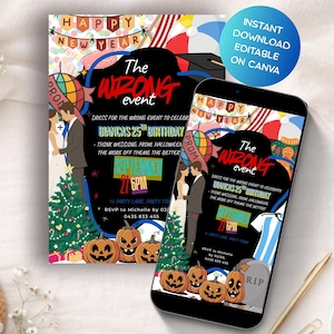 Oops Wrong Event Party Invitation Template Funny Costume Party Invite Editable Instant Download