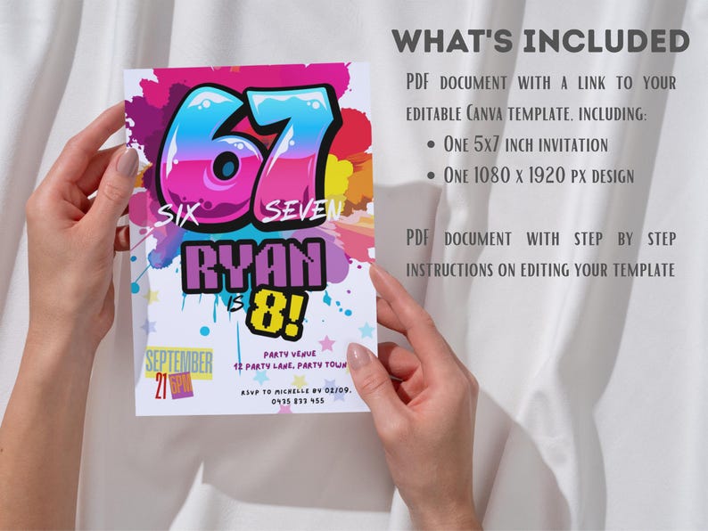 67 Birthday Invitation Six Seven Invite For Girls Viral Meme Party 8th Bday Graffiti Evite image 8